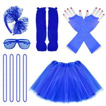 Conjunto de acessórios de fantasia jiebor 80s para meninas, saia tutu azul Conjunto de acessórios de fantasia jiebor 80s para meninas, saia tutu azul