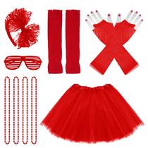 Conjunto de acessórios de fantasia jiebor 80s para meninas, saia tutu vermelha Conjunto de acessórios de fantasia jiebor 80s para meninas, saia tutu vermelha