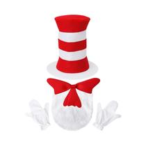 Conjunto De Acessórios De Fantasia Para Gato Com Chapéu Listrado Vermelho E Branco, Laço E Luvas Conjunto De Acessórios De Fantasia Para Gato Com Chapéu Listrado Vermelho E Branco, Laço E Luvas