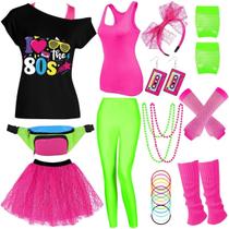 Conjunto de acessórios de fantasia, roupa dos anos 80 para mulheres VillBecoser
