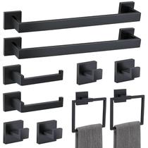 Conjunto de acessórios de hardware de banheiro TNOMS Matte Black 10 unidades