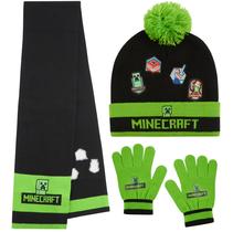Conjunto de acessórios de inverno Minecraft Boys Beanie Hat, luvas, cachecol