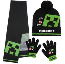 Conjunto de acessórios de inverno Minecraft Boys Beanie Hat, luvas, cachecol