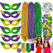 Conjunto de acessórios de Mardi Gras MGparty, 168 unidades, máscaras, miçangas, tatuagens