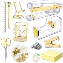 Conjunto de acessórios de mesa Famassi Gold Acrylic com grampeador e muito mais