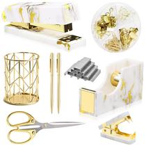 Conjunto de acessórios de mesa Famassi Gold Marble com grampeador e fita