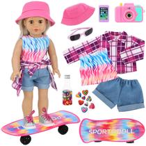 Conjunto de acessórios e roupas de skate para bonecas de 18 polegadas