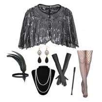 Conjunto de acessórios Flapper GOHOY 1920s feminino prateado preto