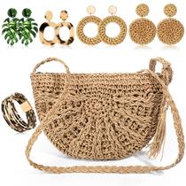 Conjunto de acessórios Hicarer Beach Purse Brincos Straw Bag Conjunto de acessórios Hicarer Beach Purse Brincos Straw Bag