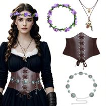 Conjunto de Acessórios Medieval com Cinto Corset e Colar com Coroa Floral Conjunto de Acessórios Medieval com Cinto Corset e Colar com Coroa Floral