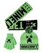 Conjunto de acessórios Minecraft Boys, gorro, luvas e cachecol verde