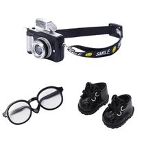 Conjunto de acessórios para bonecas, mini óculos QIXINGWISE, câmera e sapatos