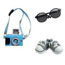 Conjunto de acessórios para bonecas, mini óculos QIXINGWISE, câmera e sapatos
