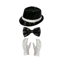 Conjunto De Acessórios Para Fantasia De Michael Jackson: Chapéu Fedora Com Lantejoulas, Luvas Com Conjunto De Acessórios Para Fantasia De Michael Jackson: Chapéu Fedora Com Lantejoulas, Luvas Com