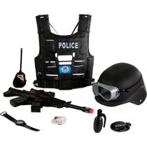 Conjunto De Acessórios Policial Infantil Arma Colete Capacete 8 Peças