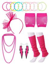 Conjunto de acessórios SHENYI 80s para mulheres: bandana, pulseira, etc (rosa) Conjunto de acessórios SHENYI 80s para mulheres: bandana, pulseira, etc (rosa)