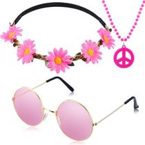 Conjunto de acessórios Tatuo Hippie Peace Sign: colar, bandana e óculos de sol