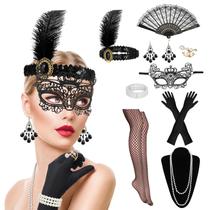Conjunto de acessórios XLSXEXCL, 9 peças para mulheres, traje preto dos anos 1920 Conjunto de acessórios XLSXEXCL, 9 peças para mulheres, traje preto dos anos 1920