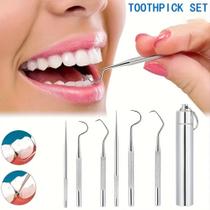 Conjunto de aço inoxidável toothpick conjunto ferramentas limpeza oral portátil dente fio dental