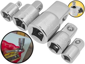 Conjunto De Adaptadores Acessórios Para Soquetes Acabamento Cromado 5 Peças Eda