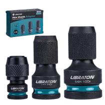 Conjunto de adaptadores de soquete LIBRATON Impact Hex de 1/4 de polegada, 3 unidades