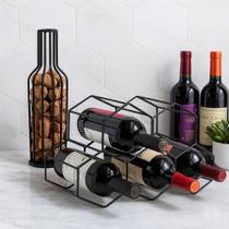 Conjunto de Adega Aramada de Mesa e Porta Rolhas Decorativo Para Vinho, Estilo Moderno KIT PRETO