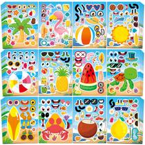 Conjunto de adesivos Aowplc Summer Fun Make-a-Face 48 folhas para crianças Conjunto de adesivos Aowplc Summer Fun Make-a-Face 48 folhas para crianças