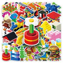 Conjunto de adesivos, brinquedo de madeira, tema de blocos de construção, 50 peças de desenho animado