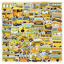 Conjunto de adesivos Cartoon School Bus, 50 unidades, impermeável e durável