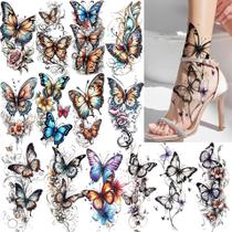 Conjunto de Adesivos de Tatuagem Temporária Borboleta e Flor x14