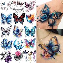 Conjunto de Adesivos de Tatuagem Temporária Borboleta, Rosa e Lua x15