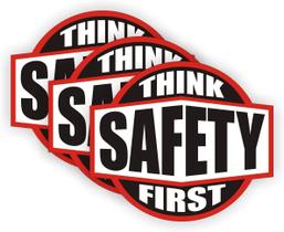 Conjunto de adesivos Think Safety First Hard Hard Hat, decalque de capacete de 5 cm