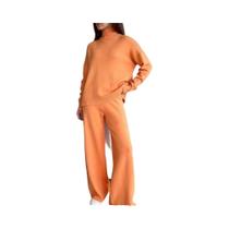 Conjunto de Agasalho Feminino de Malha - Suéter de Gola Alta e Calças Retas para Outono/Inverno