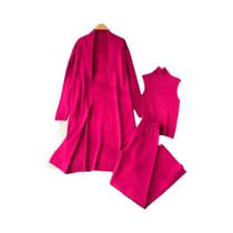 Conjunto de Agasalho Feminino em Malha - 3 Peças Confortáveis com Cardigan Longo e Gola Alta