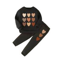 Conjunto De Agasalho Infantil Feminino De Outono Com Estampa De Corações Coloridos - Moletom E Calça