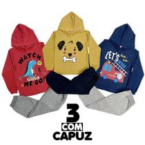 Conjunto de Agasalho Masculino 3 Calça + 3 Blusa Com Capuz Roupas De Frio Moletom tam 1/2/3/4/6/8 Anos - Cleomara