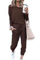 Conjunto de Agasalho PRETTYGARDEN Marrom com Manga Longa e Calça Jogger Tamanho L Conjunto de Agasalho PRETTYGARDEN Marrom com Manga Longa e Calça Jogger Tamanho L