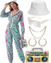 Conjunto de agasalhos femininos VillBecoser, macacão com capuz, anos 80, 90, néon Conjunto de agasalhos femininos VillBecoser, macacão com capuz, anos 80, 90, néon