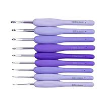 Conjunto De Agulhas De Crochê Gradiente Roxo 2.0-6.0mm Com Cabo Ergonômico De Silicone