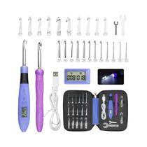 Conjunto De Agulhas De Crochê Iluminadas 22 Peças Ergonômicas Intercambiáveis Com Pontas De Metal E