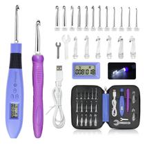 Conjunto de agulhas de crochê para transplante com 18 tamanhos, iluminado, ergonômico