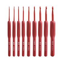 Conjunto De Agulhas De Crochê Vermelhas E Pretas 9 Peças Com Cabo De Silicone Agulhas De Alumínio Conjunto De Agulhas De Crochê Vermelhas E Pretas 9 Peças Com Cabo De Silicone Agulhas De Alumínio