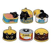 Conjunto de alfinetes de broche Cartoon Cat Black Kitty Tuna Fish Tema