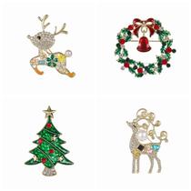 Conjunto de alfinetes de broche: coroa de rena de Natal, liga de strass