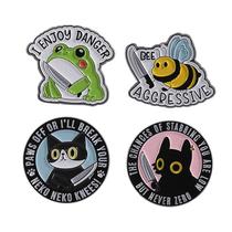 Conjunto de alfinetes de broche Funny Cartoon Animal Frog Bee Cat Knife