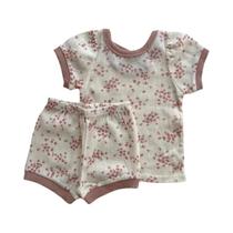 Conjunto De Algodão Floral Coreano Para Bebês Com Manga Curta Para Mulheres, Dois Peças, Macacão