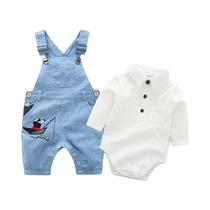 Conjunto De Algodão Para Bebês Meninos, 3 Peças, Macacão De Manga Comprida, Chapéu, Babador, Roupa