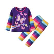 Conjunto De Algodão Para Meninas Outono Inverno 2 Peças, Tops E Calças Casuais Com Borboletas E
