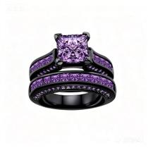 Conjunto de alianças de casamento Ringcrown banhado a ouro preto Princess Cut CZ Conjunto de alianças de casamento Ringcrown banhado a ouro preto Princess Cut CZ