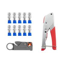 Conjunto De Alicate De Crimpagem De Cabo Coaxial RG6 Com Conectores De Compressão F Kit De